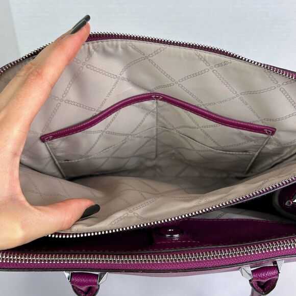 Michael Kors Houston Double Zip Crossgrain Leather Satchel Crossbody Bag Garnet - Picture 13 of 16